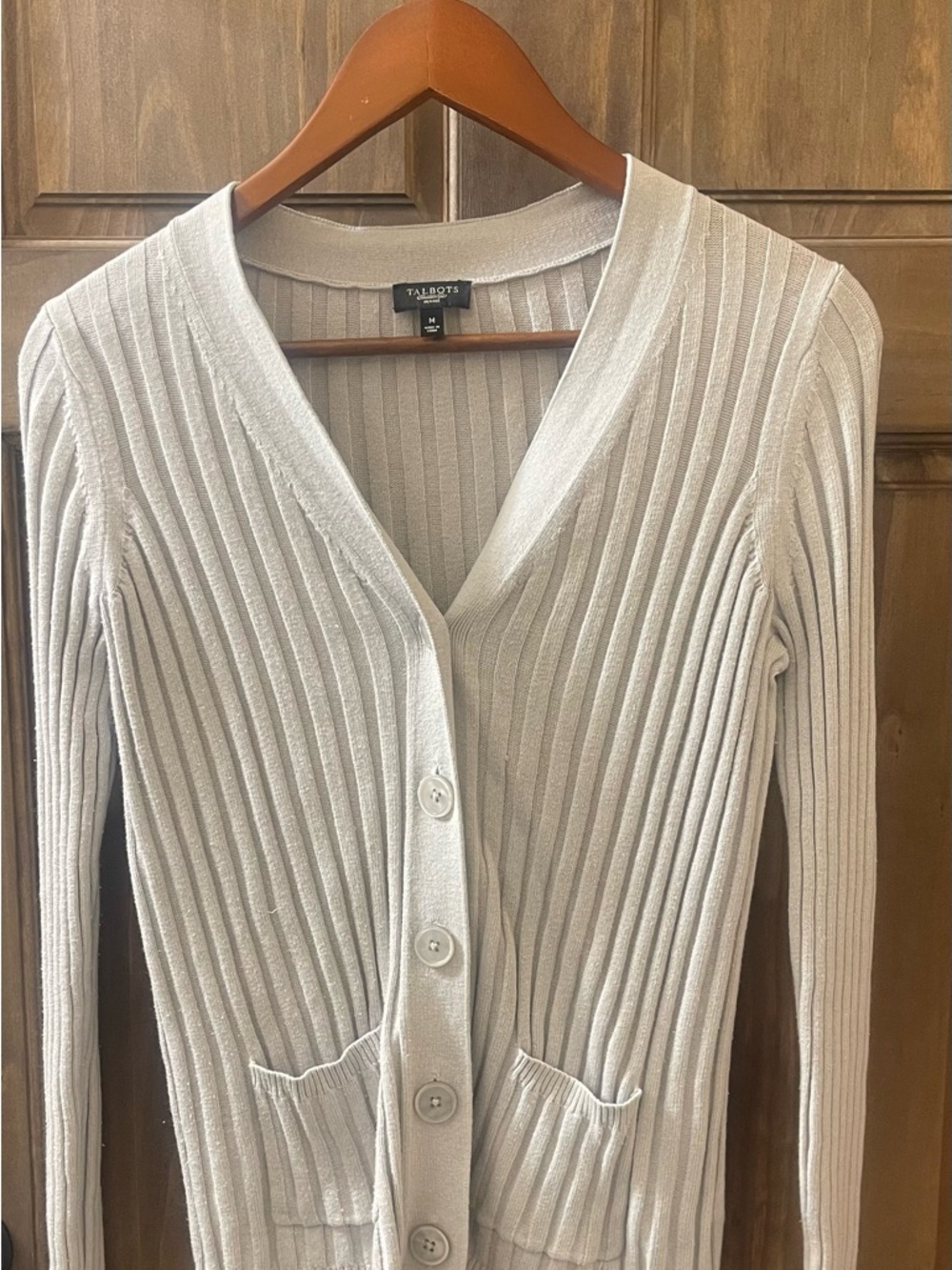 Talbots Light Blue Gray Ribbed V-Neck Button Cardigan size Medium
